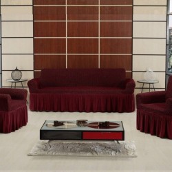 Set Huse Elastice Bicolore - Canapea 3 Persoane + 2 Fotolii - Grena si Gri - Bordo