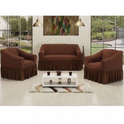 Set Huse Elastice Bicolore - Canapea 3 Persoane + 2 Fotolii - Maro si Maro Inchis - Kahve