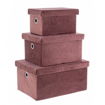 Set 3 cutii cu capac pentru depozitare, Velvet Pink, pliabile, 36x26x18 cm, otel/catifea