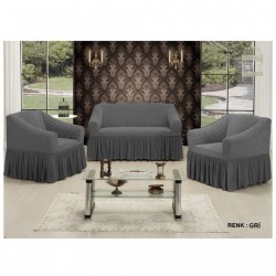Set Huse Elastice Bicolore - Canapea 3 Persoane + 2 Fotolii - Gri si Gri Inchis - Gri