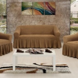 Set Huse Elastice Bicolore - Canapea 3 Persoane + 2 Fotolii - Bej si Gri - Bej