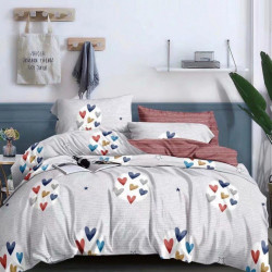 Lenjerie Bumbac Satinat Superior, 4 Piese, Pat 2 Persoane, Hearts in Circles, BSJ-04