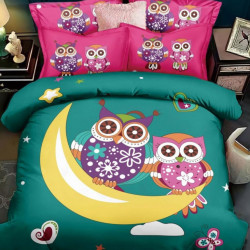 Lenjerie de Pat din Finet, Pat 2 Persoane, Owls on The Moon, FNJ-225