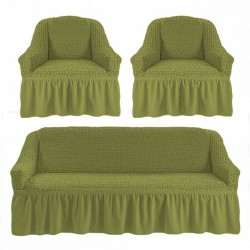 Set Huse Elastice si Creponate - Canapea 3 Persoane + 2 Fotolii - Verde