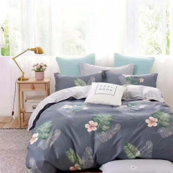 Lenjerie Bumbac 100% - 4 Piese - Pat 2 Persoane - Frunze si Pene - BL4-08