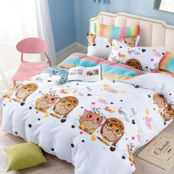 Lenjerie de Pat din Finet cu 2 Fete, 6 Piese, Pat 2 Persoane, Baby Owls, FNJ-251