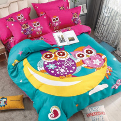 Lenjerie de Pat din Finet, Pat 2 Persoane, Owls on The Moon, FNJ-225