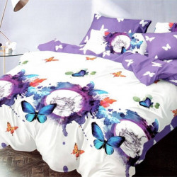 Lenjerie de Pat Finet Satinat, 6 Piese, Purple Butterflies, FNM-76