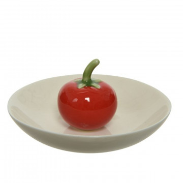 Platou Tomato, Decoris, 10.5x5.5 cm, portelan, alb/rosu
