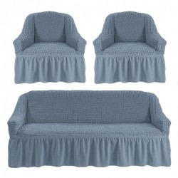 Set Huse Elastice si Creponate - Canapea 3 Persoane + 2 Fotolii - Gri