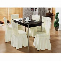 Huse Elastice si Creponate cu Volane pentru Scaune - 6 Piese - Crem