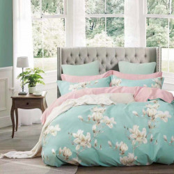 Lenjerie Bumbac 100% - 4 Piese - Pat 2 Persoane - Crengute cu Flori - BL4-24