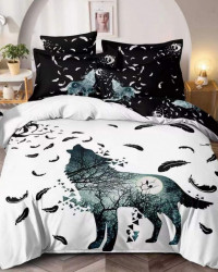Lenjerie de Pat din Finet cu 2 Fete, 6 Piese, Pat 2 Persoane, Moon Howl, FNJ-269