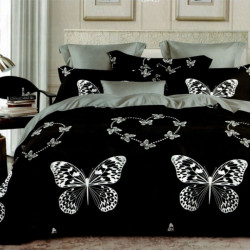 Lenjerie de Pat 1 Persoana, Finet Satinat, Black Butterflies, TF1-08