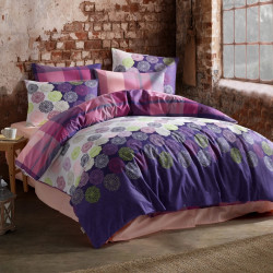 Lenjerie de pat dubla Dantel, Majoli Home Collection, 4 piese, 200x220 cm, 100% bumbac ranforce, alb/mov