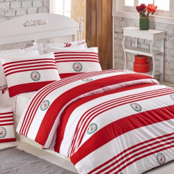 Lenjerie de pat dubla Red Navy, Beverly Hills Polo Club, 4 piese, 240 x 260 cm, 100% bumbac ranforce, alb/somon/crem
