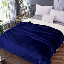 Patura Cocolino Dublă cu Blăniță, Pat 2 Persoane, Uni, Bleumarin, PDBJ-12