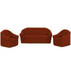 Set Huse Elastice si Creponate fara Volan - Canapea 3 Persoane + 2 Fotolii -Caramiziu
