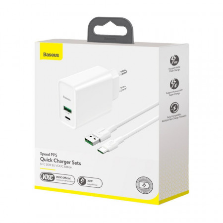 Incarcator Priza Baseus Mufa USB-C + Mufa USB, 30W, TZCCFS-H02 Foto 3 Powermag
