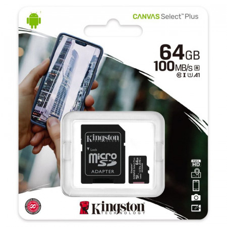 card-memorie-kingston-canvas-select-plus-microSDXC-adaptor-sd-64gb