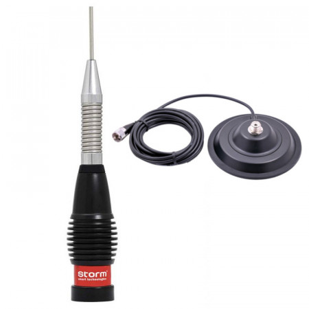 Antena Radio CB Storm ML145 Turbo Black, cu Baza Magnetica Megawat 145PL ft1