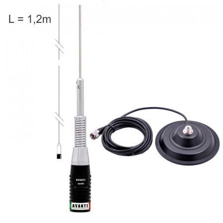 Antena Radio CB Avanti Cento, 120cm, cu Baza Magnetica Megawat 145PL, cablu 4m