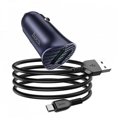 Incarcator-auto-Hoco-z39-2-USB-QC3.0-18W-Cablu-micro-USB-blue-foto(1)