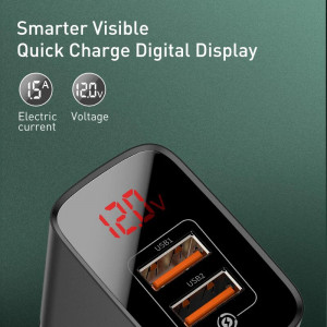 Incarcator Universal Telefon, pentru retea, Baseus Mirror Lake Quick Charger 2 x USB Display, 18W, Black Foto Detaliu