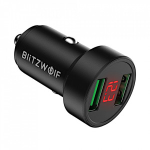 Incarcator Auto Blitzwolf BW-SD6, Dual USB, Fast Charge Qulacomm QC3.0, 24W, Negru