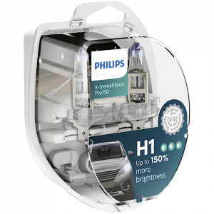 Set 2 becuri faruri auto Philips H1, X-tremeVision Pro 150, 55W, 12V