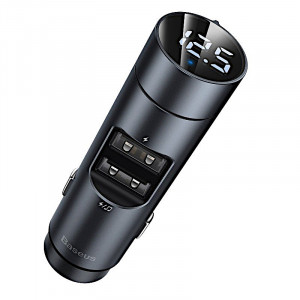 Baseus Energy Column, Modulator FM Bluetooth 5.0 Wireless, incarcator auto 5V/3.1A, Argintiu inchis