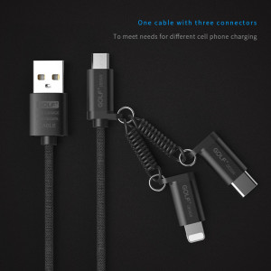 Cablu incarcare 3 in 1 Fast Charge, Micro USB/Tip C/Lightning la USB, Golf 2.4A