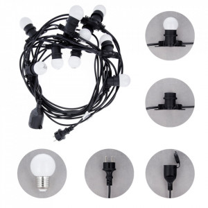 Cablu ghirlanda luminoasa 12m-10 becuri LED 2W, E27 IP65, culoare lumina alb neutru-ft3