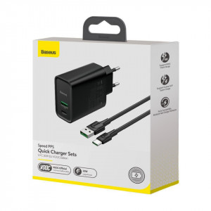 Incarcator Priza Baseus PPS Quick Charger, Mufa USB-C + Mufa USB, 30W incarcare rapida, cablu inclus, TZCCFS-H01, foto 3