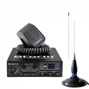 Kit Statie Radio CB Storm Discovery V3, ASQ, + Antena Megawat ML145 Black, 147cm