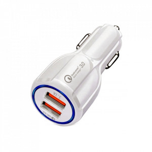 Incarcator Auto Telefon Smart Charger, Qualcomm QC3.0, 2 x USB, 6A, MAX 30W, Alb