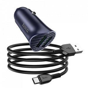 Incarcator-auto-Hoco-z39-2-USB-QC3.0-18W-cablu-usb-c-blue-foto(1)
