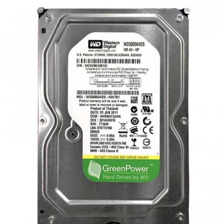 HDD interni 3.5", HDD WD 500GB WD5000AVDS WD AV-GP 7200RPM 32MB SATA