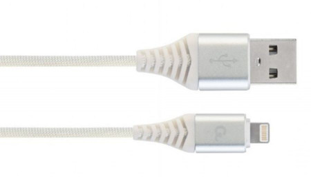 Kabl USB iPhone Gembird CC-USB2B-AMLM-1M-BW2 Premium cotton braided 8-pin charging and data cable, 1m, silver/white