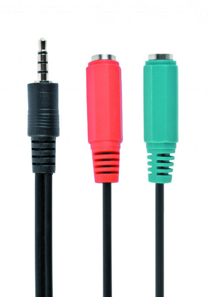 Adapter, Splitter audio plus mikrofon muški RJA 3.5mm (4 pin) na RJA 2x 3.5 mm (slusalice i mikrofon), Gembird CCA-417, 0.2 m beli
