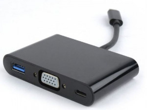 Adapter type-C na VGA plus, plus Type-C, plus USB A 3.0 , Gembird A-CM-VGA3in1-01