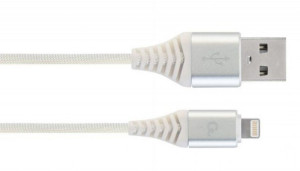 Kabl USB iPhone Gembird CC-USB2B-AMLM-1M-BW2 Premium cotton braided 8-pin charging and data cable, 1m, silver/white