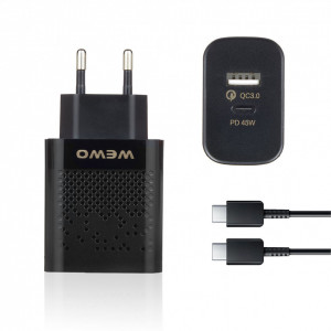 Punjač za mobilni USB plus USB Type C QC 3.0 45W, WEWO PD 45W