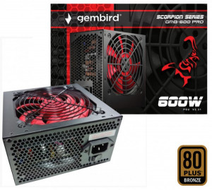 Napajanje ATX Gembird GMB-600-PRO napajanje 600W 80+ BRONZE, PFC,12cm FAN, 20+4pin, 2x4pin,2x 6+2pin, 5xSATA, 2xIDE