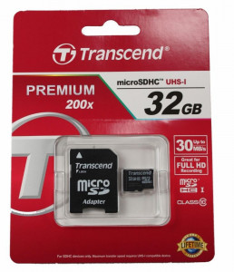 Transcend Micro SDHC class 10 premium 200x 30mBs + SD adapter 32 Gb