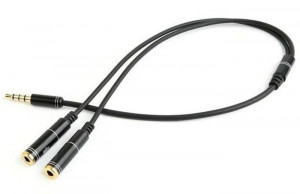 Audio kabl produžni Gembird CCA-417M RCA 2 x 3.5 mm slušalice i mikrofon adapter na RJA 1 x 3.5mm (4 pin), beli - dužina 20cm