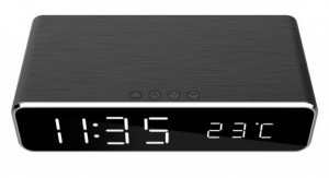 Stoni sat budilnik Gembird DAC-WPC-01, bežični punjač telefona, crni ili srebrni