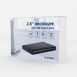 Eksterno kuciste za 2.5" SATA hard diskove, USB 3.1 Type-C, bruseni aluminium, Gembird EE2-U3S-6, crna boja