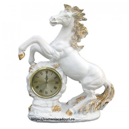 Statueta Decorativa Mare Cal alb cu Ceas