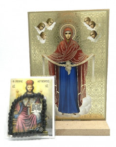 Icoana pe suport din lemn cu un cadou religios